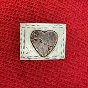 Heart Motif Sterling and Copper Brooch Pin